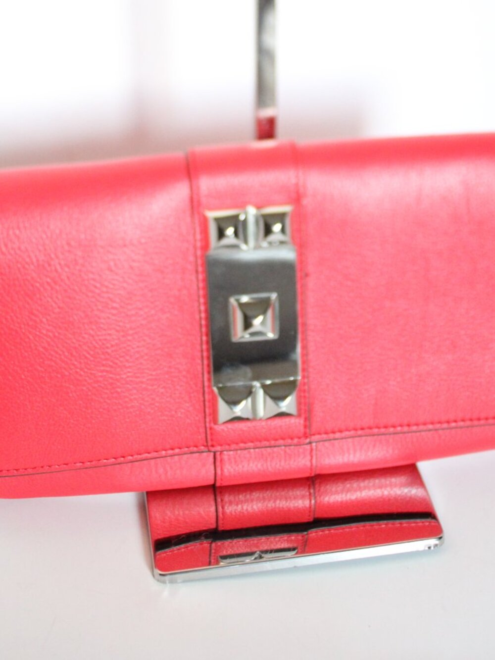 Vince Camuto Red Leather, Clutch/Dress Bag with Silver Hardware NWT